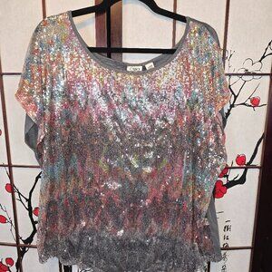 Cato Chevron rainbow sequins front and gray plain back shirt